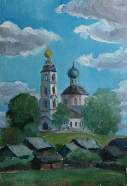 Painting titled "The-church-in-Prech…" by Valerii Klenov, Original Artwork, Oil