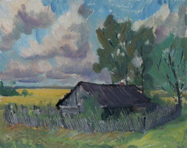 Peinture intitulée "old-house" par Valerii Klenov, Œuvre d'art originale, Huile