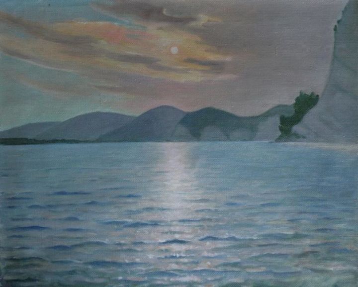 Painting titled "calm-sea" by Valerii Klenov, Original Artwork, Oil