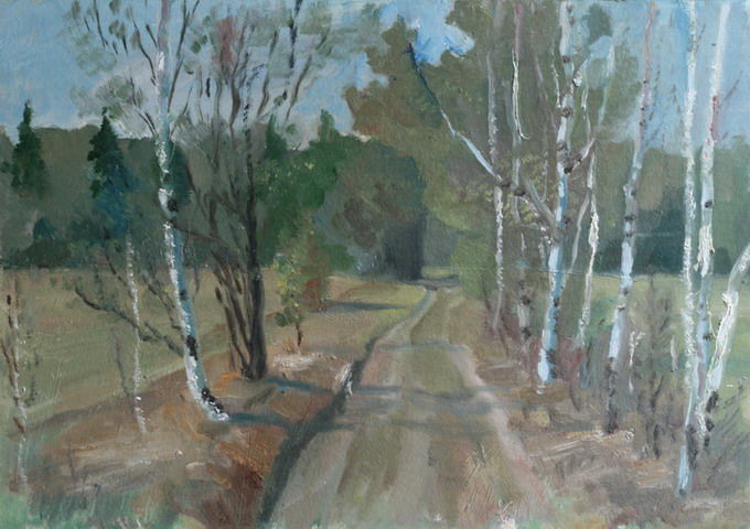 Malerei mit dem Titel "The road" von Valerii Klenov, Original-Kunstwerk, Öl