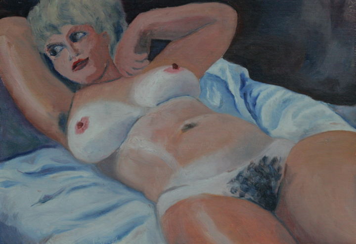 Painting titled "lying on a dark bac…" by Valerii Klenov, Original Artwork, Oil