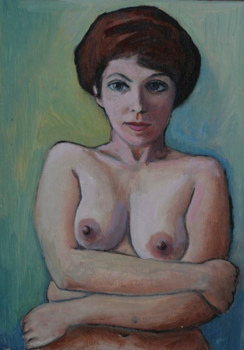 Painting titled "Natalie with arms c…" by Valerii Klenov, Original Artwork, Oil