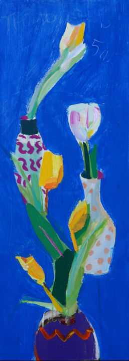 Картина под названием "5шт тюльпаны" - Андрей Орлов, Подлинное произведение искусства, Масло