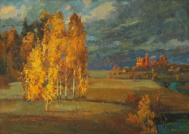 Картина под названием "Осень" - Сергей Антонов, Подлинное произведение искусства, Масло