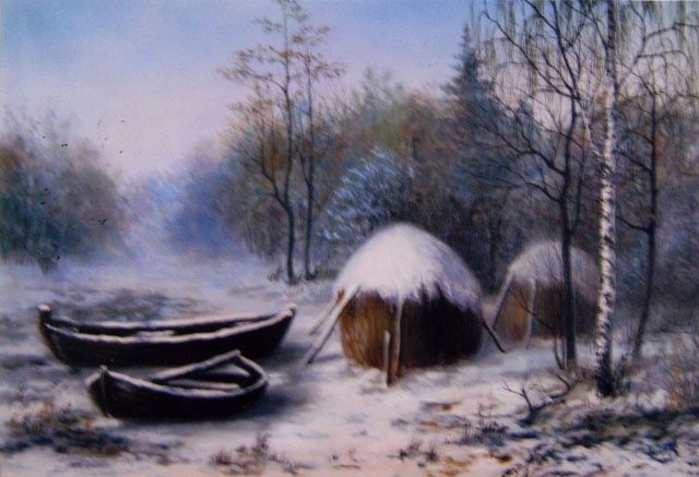 Painting titled "Зимний сон" by Sergei Zalesov, Original Artwork, Oil