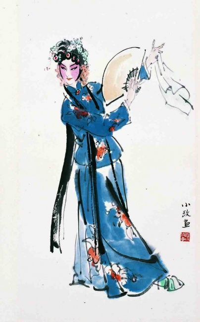 绘画 标题为“中国戏剧人物-穆小玫(设色纸本)” 由小玫 穆, 原创艺术品, 油