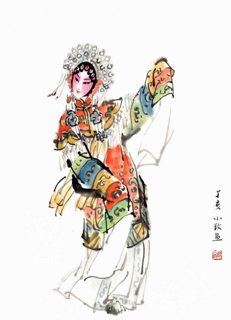 Pintura titulada "戏剧人物---穆小玫(设色纸本)" por Xiao Mei Mu, Obra de arte original, Oleo