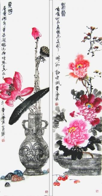 Pittura intitolato "春荣夏芳" da Zhi Qiang Dong, Opera d'arte originale, Olio