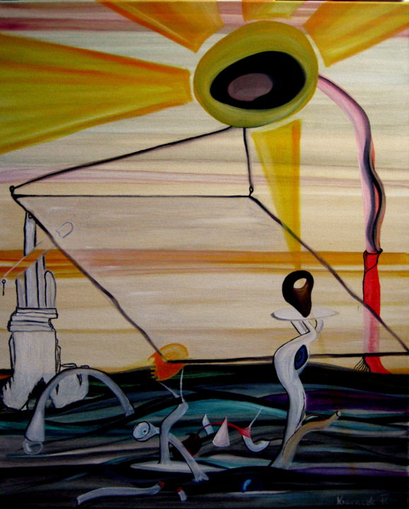 Картина под названием "Under the lamp" - Johnny, Подлинное произведение искусства, Масло