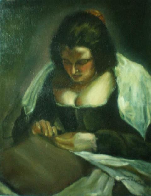 Картина под названием "La costurera (Veláz…" - Yaneiris, Подлинное произведение искусства, Другой