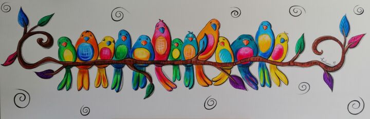 Peinture intitulée "Les oiseaux sur la…" par Cindy Fontana, Œuvre d'art originale, Acrylique Monté sur Châssis en bois