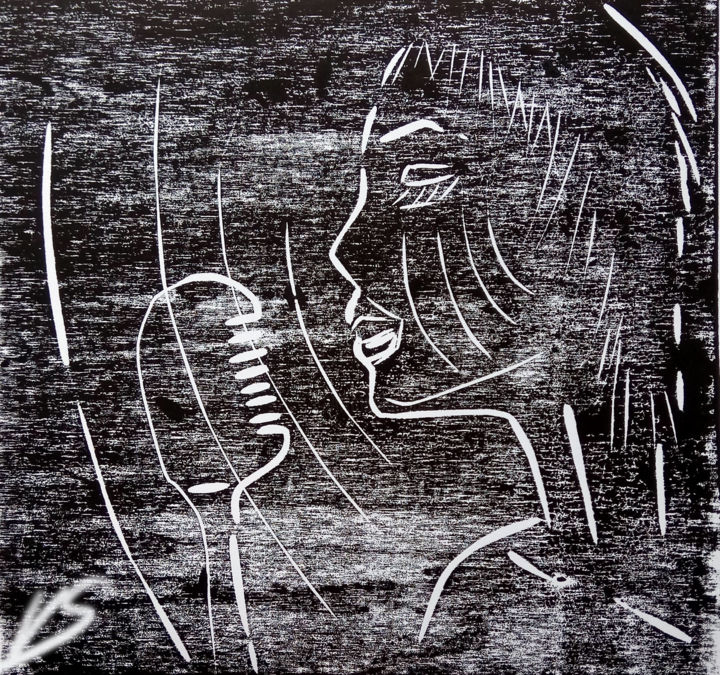 Estampas & grabados titulada "Sound" por Victor Shefer, Obra de arte original, Linograbados