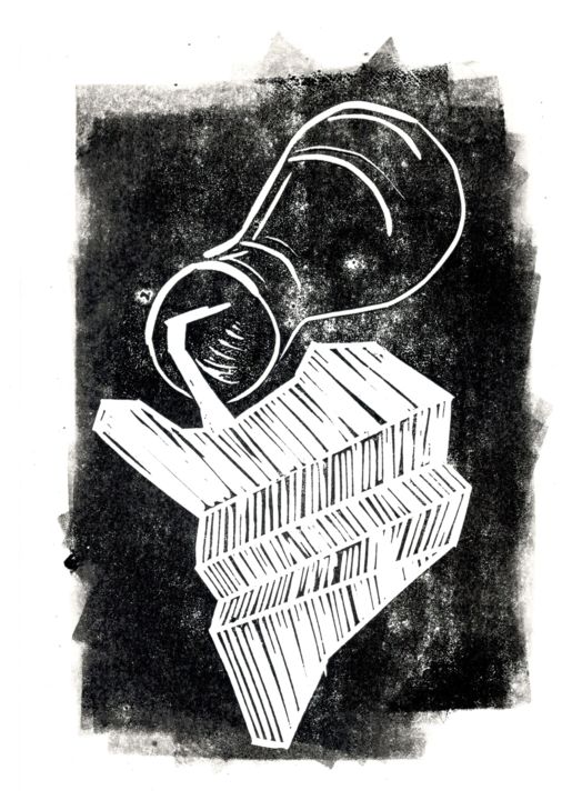 Incisioni, stampe intitolato "Молоко на ступенях 2" da Victor Shefer, Opera d'arte originale, Incisioni su linoleum