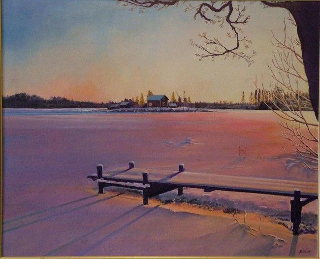 Painting titled "The frozen lake" by Mark, Original Artwork, Oil