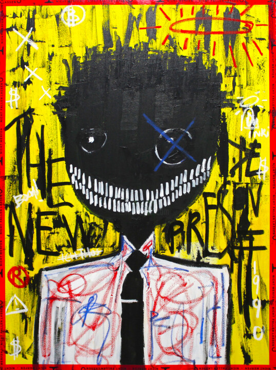 Schilderij getiteld "The President" door 0xec6d0, Origineel Kunstwerk, Graffiti Gemonteerd op Frame voor houten brancard
