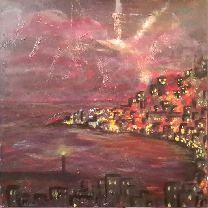 Painting titled "purple-bay.jpg" by Mira Sbt, Original Artwork, Oil