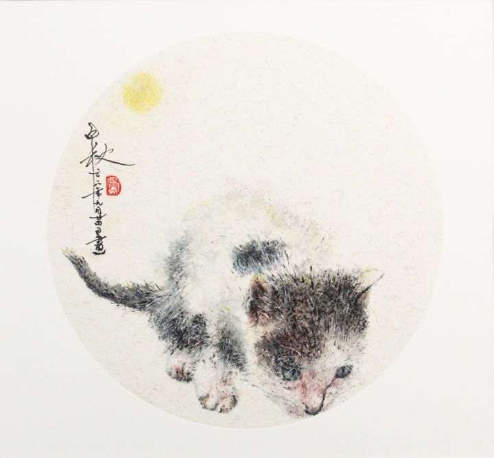 Painting titled "猫" by 乔木, Original Artwork, Wax