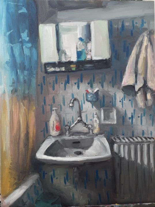 Ζωγραφική με τίτλο "Bathroom or niptiras" από Kstis, Αυθεντικά έργα τέχνης, Λάδι