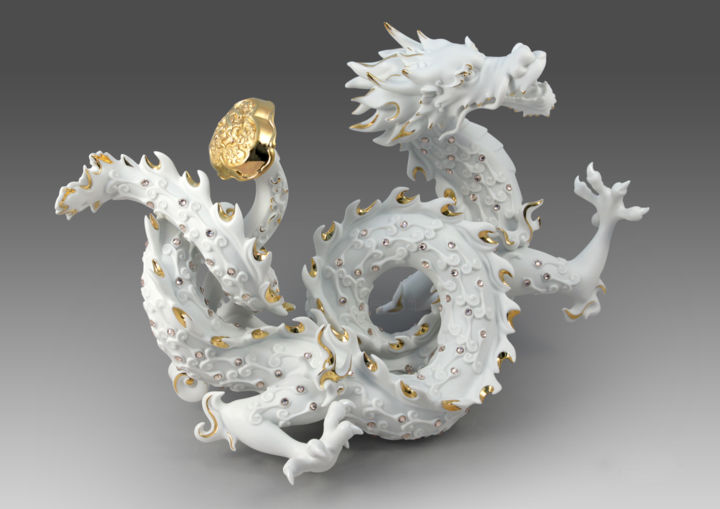 Sculptuur getiteld "Dragon Emperor" door H Shen, Origineel Kunstwerk, Keramiek