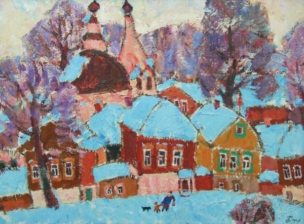 Pintura titulada "Зимний городок" por Daria Timoshkina, Obra de arte original