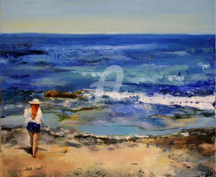 Картина под названием "Девушка на берегу м…" - Александра Ионас, Подлинное произведение искусства