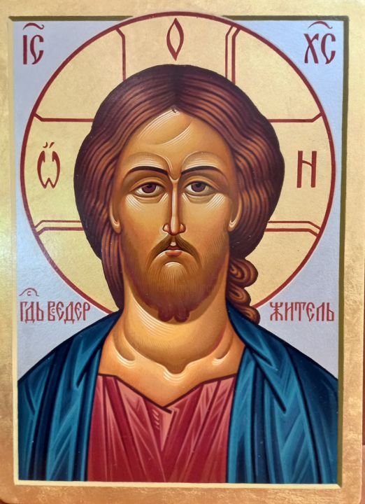 Ζωγραφική με τίτλο "Икона "Господь Всед…" από Эдуард Дюндиков, Αυθεντικά έργα τέχνης, Τέμπερα
