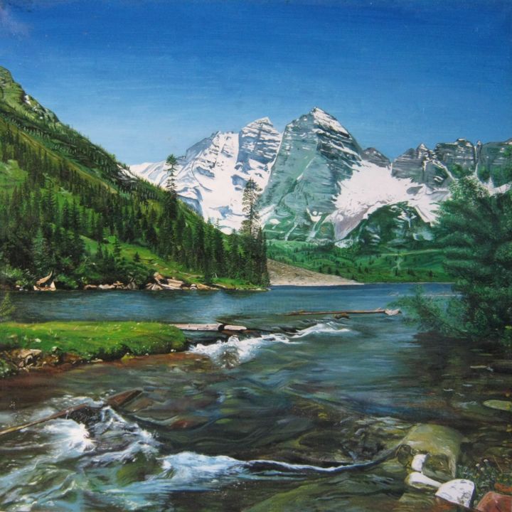 Картина под названием "Горная речка" - Вера Волкова, Подлинное произведение искусства, Масло