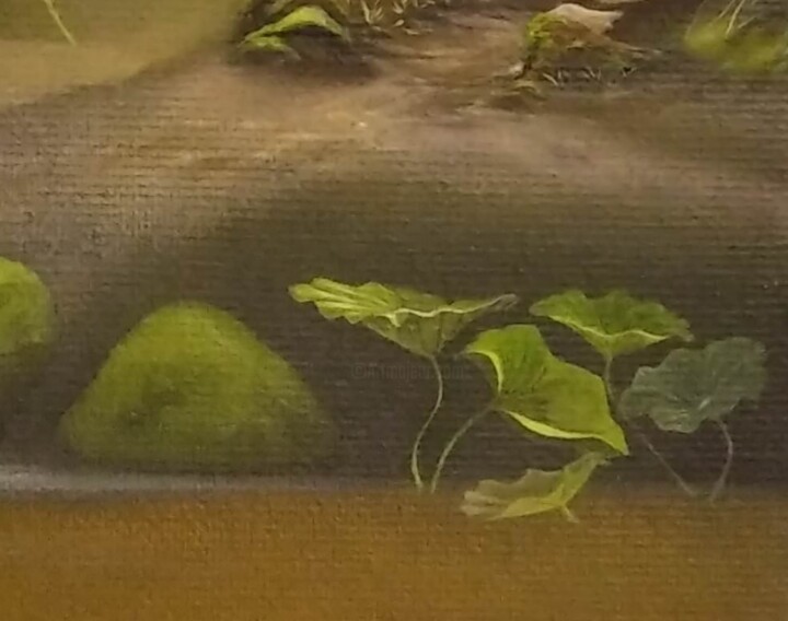 Картина под названием "Водные лилии. Фрагм…" - Вера Волкова, Подлинное произведение искусства, Масло Установлен на Деревянна…