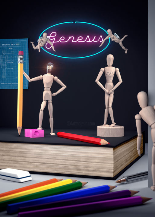 Digitale Kunst mit dem Titel "Genesis" von Mauro Mondin, Original-Kunstwerk, 3D Modellierung