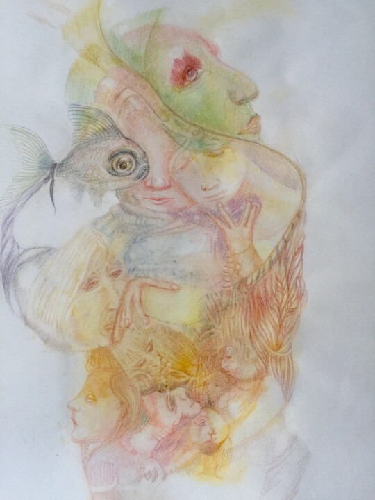 Dibujo titulada "Эффект Золотой рыбки" por Liudmila Rybakova, Obra de arte original, Acuarela