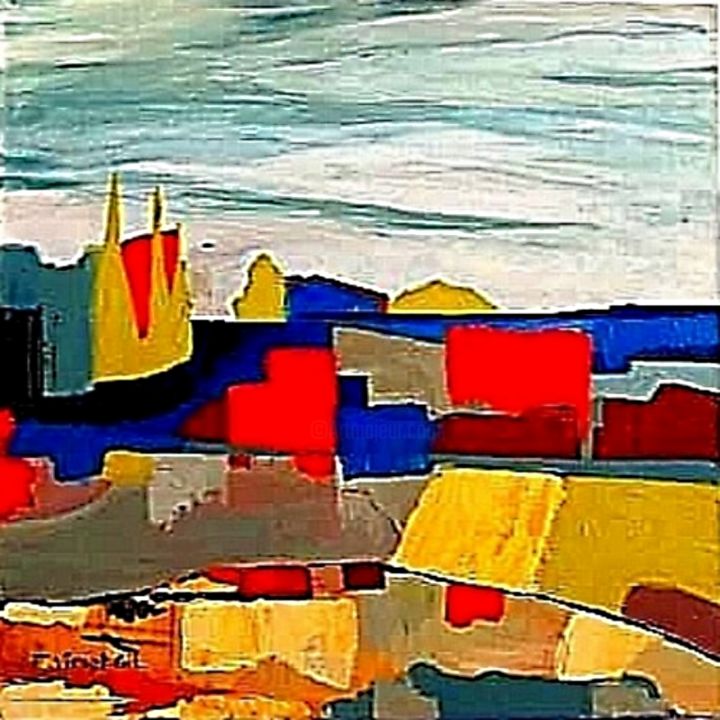 Pittura intitolato "Village" da Françoise Gil, Opera d'arte originale, Acrilico