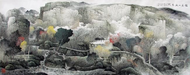 Gravures & estampes intitulée "山水" par Hua Lin Qin, Œuvre d'art originale, Gravure