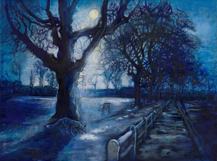 Painting titled "Fox on the Green" by Patricia Clements Art, Original Art, Acrylic Mounted on Stretcher frame