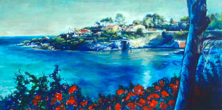 Painting titled "COTE DE AZURE FRENC…" by Patricia Clements Art, Original Art, Oil Mounted on Stretcher frame