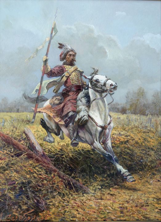 Pintura intitulada "Scout. Cossack era." por Andrey Serebryakov, Obras de arte originais, Óleo