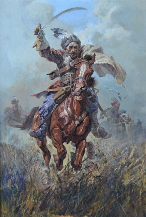 Schilderij getiteld "Otaman. Cossack era." door Andrey Serebryakov, Origineel Kunstwerk, Olie