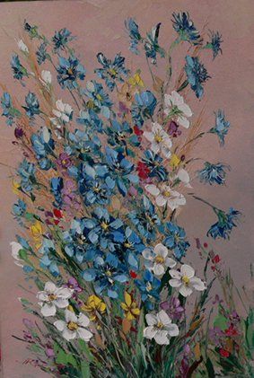 Peinture intitulée "Bluebonnets" par Ioan Rosca, Œuvre d'art originale, Huile
