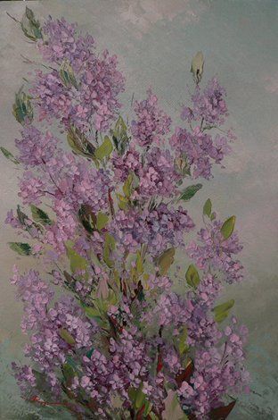 Peinture intitulée "Lilac Flowers" par Ioan Rosca, Œuvre d'art originale, Huile