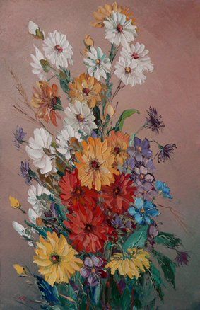 Malerei mit dem Titel "Moon Flowers" von Ioan Rosca, Original-Kunstwerk, Öl