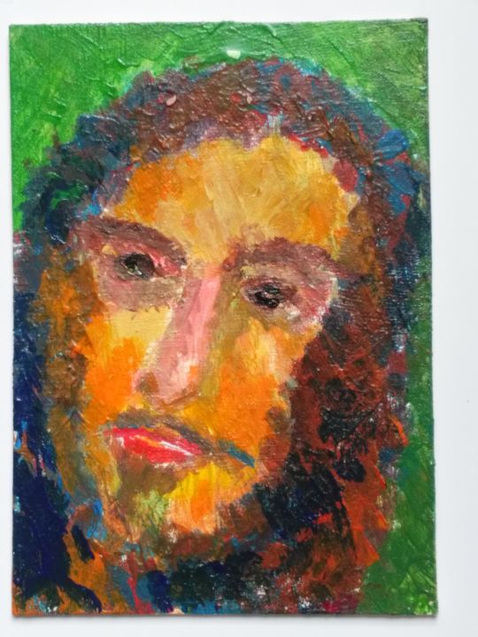 Malerei mit dem Titel "Crying Jesus" von Tiger Lew, Original-Kunstwerk, Acryl