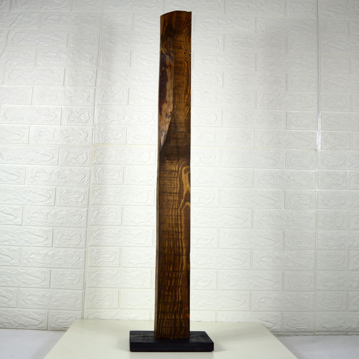 Sculpture intitulée "brown lines" par Vasil Krastanov, Œuvre d'art originale, Bois