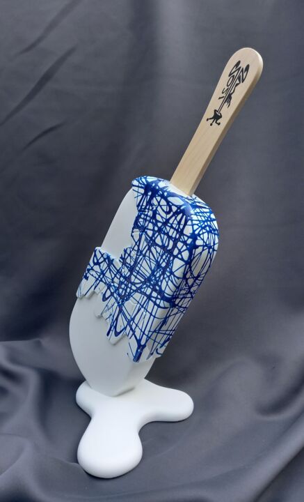 Sculpture intitulée "Winter... bleu" par 2mé, Œuvre d'art originale, Bois