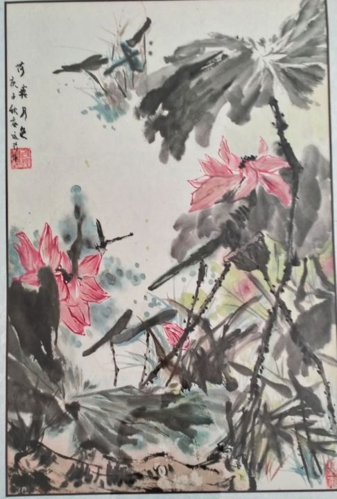 Painting titled "荷塘月色" by Xyx, Original Artwork, Ink