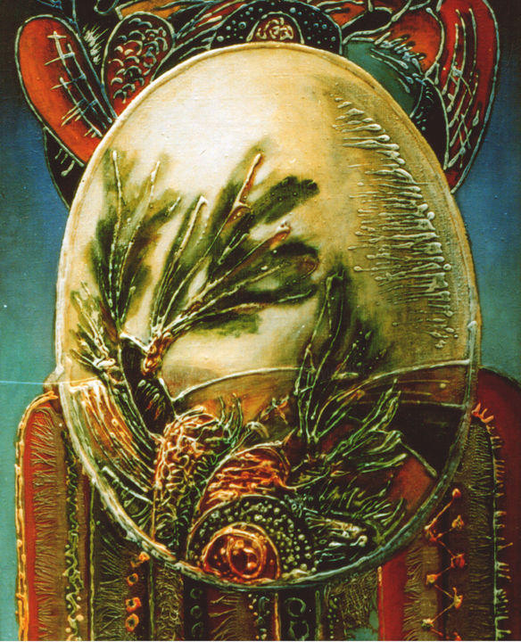 Painting titled "(ПОДОЛЬСКАЯ ПИСАНКА…" by Iurii Tiukh, Original Artwork, Oil