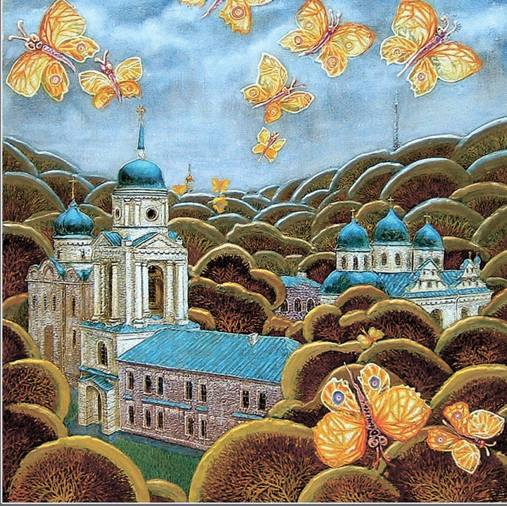 Pittura intitolato "(ВЫЛЕТ БАБОЧЕК) Гум…" da Iurii Tiukh, Opera d'arte originale, Olio