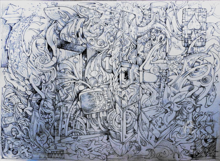 Drawing titled ""La porte des rois"" by Mr Foe'Z, Original Artwork, Ballpoint pen
