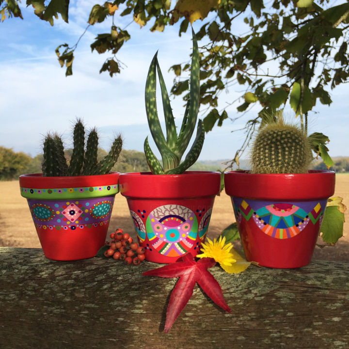 Petits Pots De Fleurs Peints A La Main Peinture Par 3 Cactus Dans 1 Bateau Artmajeur Petits Pots De Fleurs Peints A La Main Peinture Par 3 Cactus Dans 1 Bateau Artmajeur
