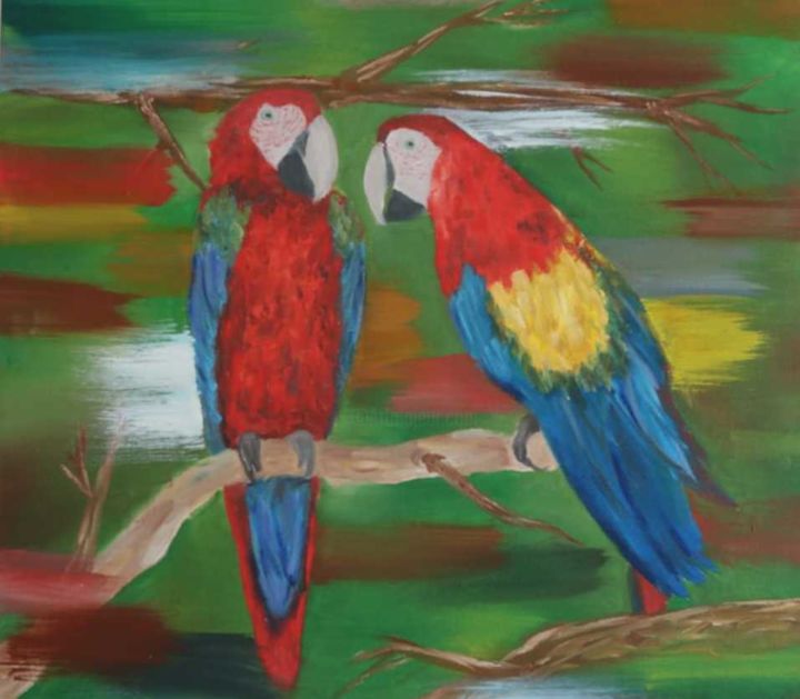 Pintura intitulada "Araras" por Camila Barros, Obras de arte originais, Óleo