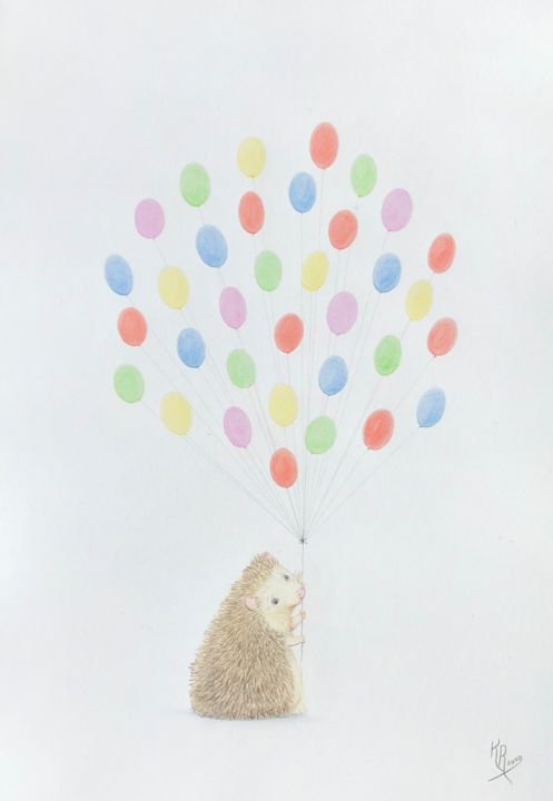 图画 标题为“Balloon Hog” 由Kenny Reeves, 原创艺术品, 铅笔