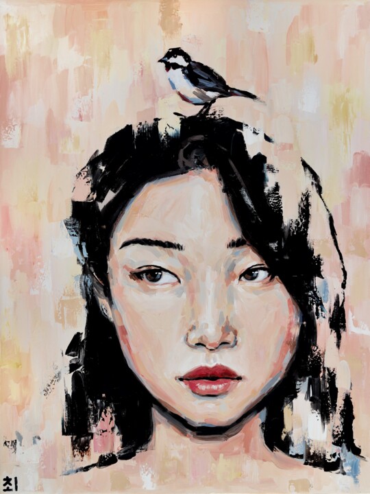Painting titled "Korean woman with b…" by Marina Ogai, Original Artwork, Oil